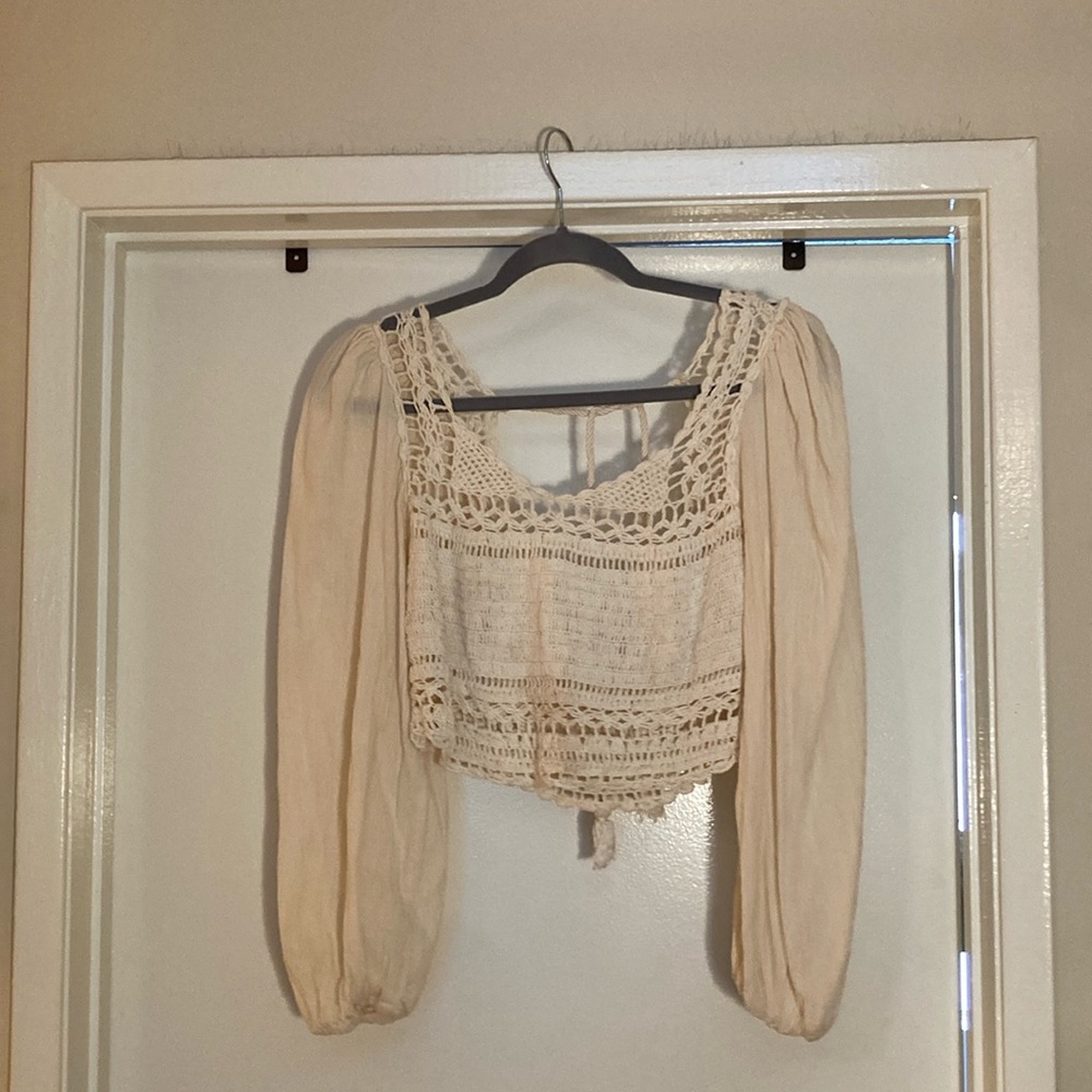 Free people cotton gauze crochet peasant blouse